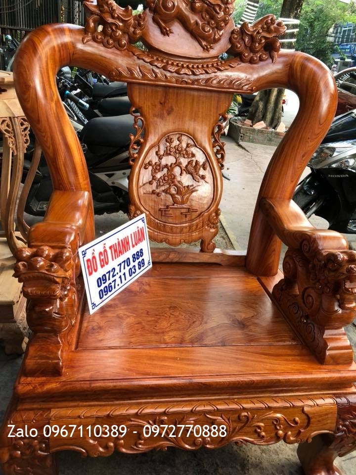 Bộ Ghế Minh Quốc Nghê Gỗ Hương Đá cột 12. 6 Món, Khách Hải Phòng.,