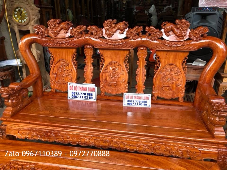 Bộ Ghế Minh Quốc Nghê Gỗ Hương Đá cột 12. 6 Món, Khách Hải Phòng.
