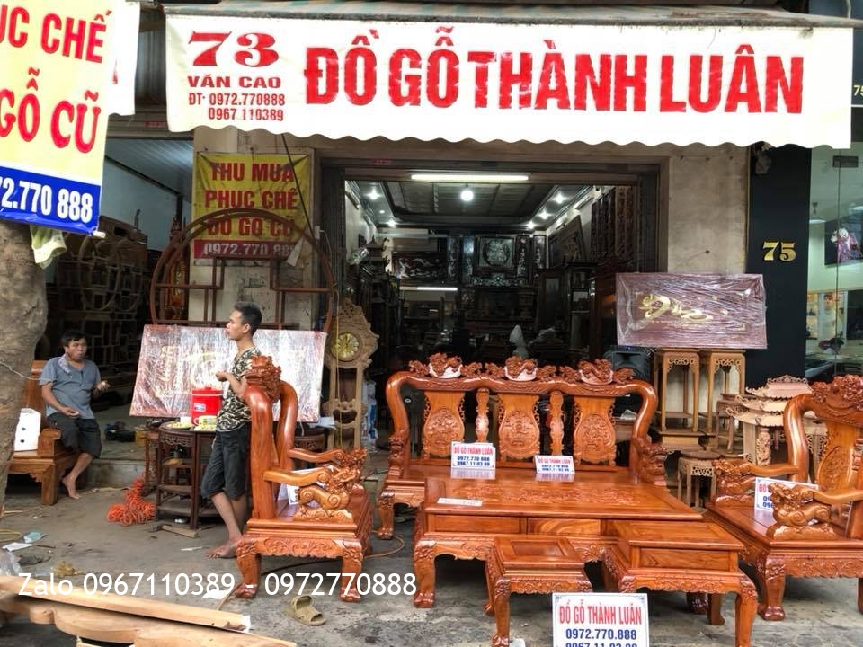 Bộ Ghế Minh Quốc Nghê Gỗ Hương Đá cột 12. 6 Món, Khách Hải Phòng