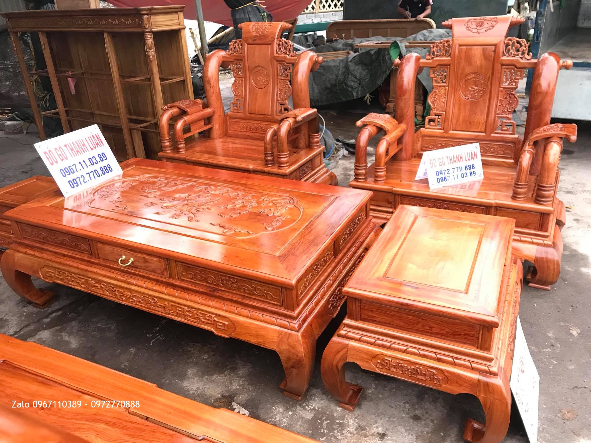 Bộ Ghế Tần Thuỷ Hoàng Gỗ Hương Cột Liền, A Tùng Phú Thọ,