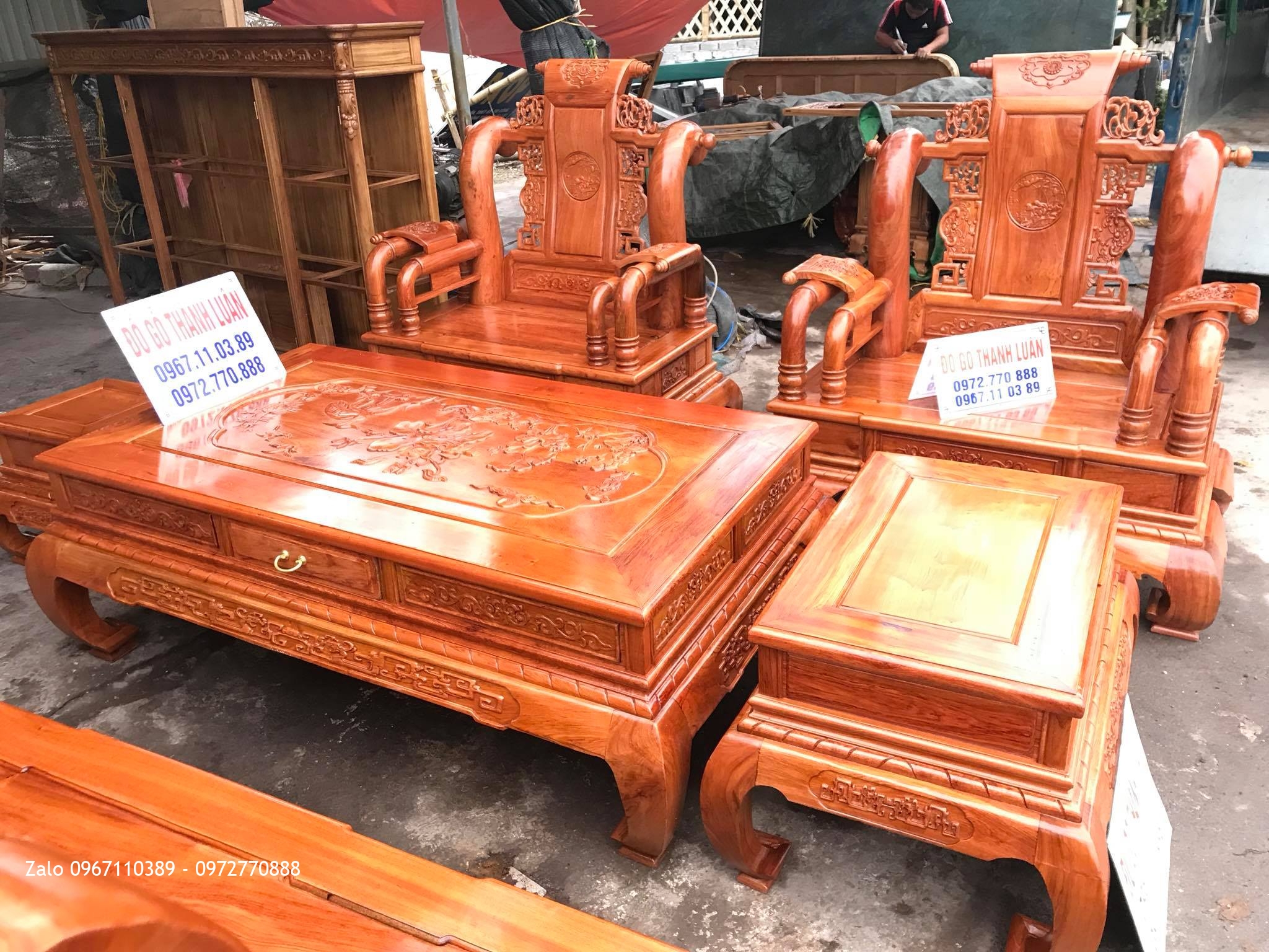 Bộ Ghế Tần Thuỷ Hoàng Gỗ Hương Cột Liền, A Tùng Phú Thọ,