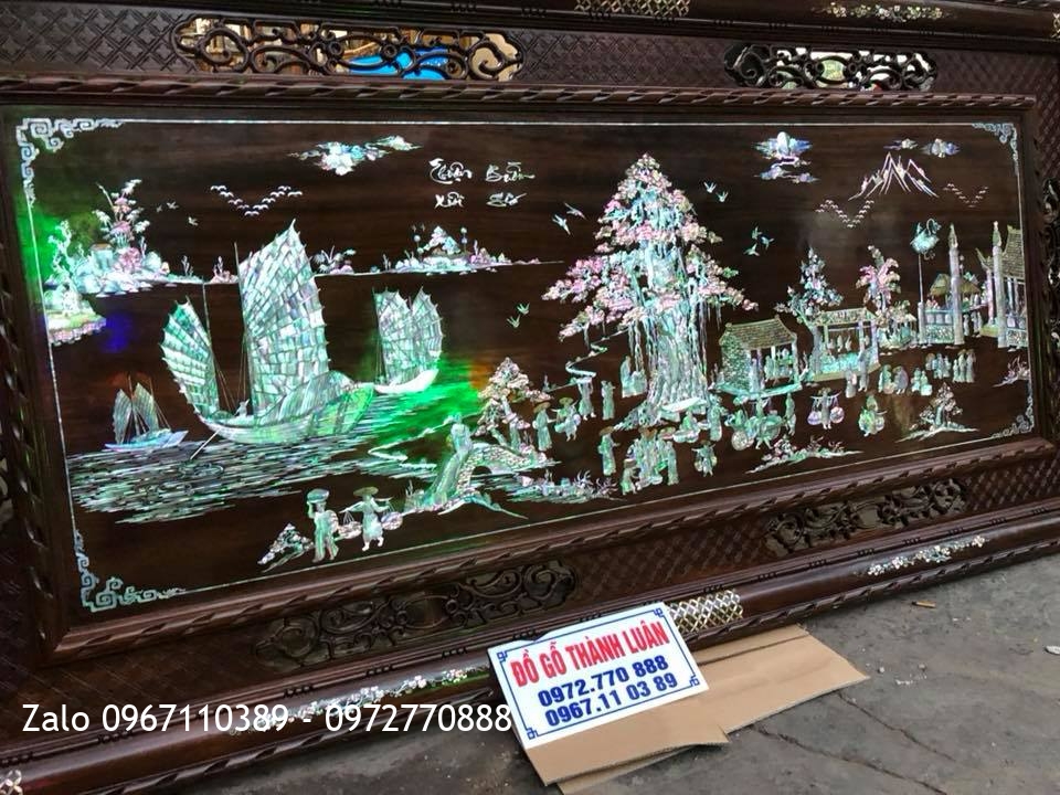 Tranh Đồng Quê Khảm Ốc Singapo. Gỗ Gụ 2m17-1m07