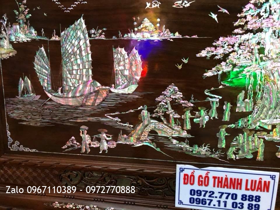 Tranh Đồng Quê Khảm Ốc Singapo. Gỗ Gụ 2m17-1m07,