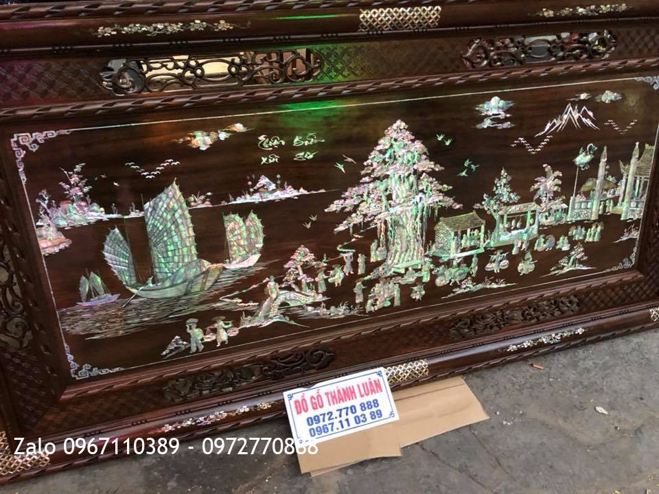 Tranh Đồng Quê Khảm Ốc Singapo. Gỗ Gụ 2m17-1m07.