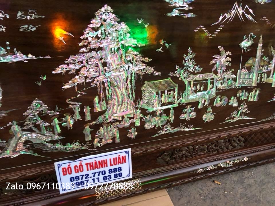 Tranh Đồng Quê Khảm Ốc Singapo. Gỗ Gụ 2m17-1m07