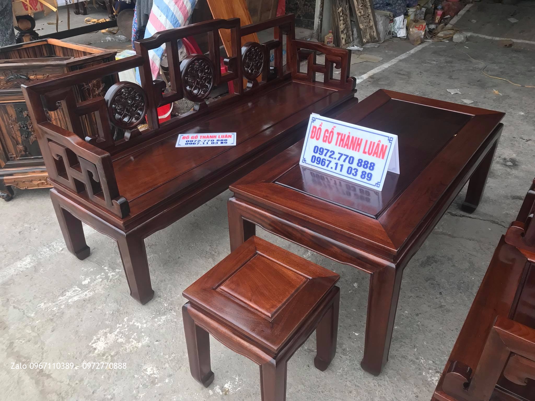 Bộ Bàn Ghế Triện Đĩa Gỗ Gụ Gồm 6 Món. Chú Hải- Hà Nội