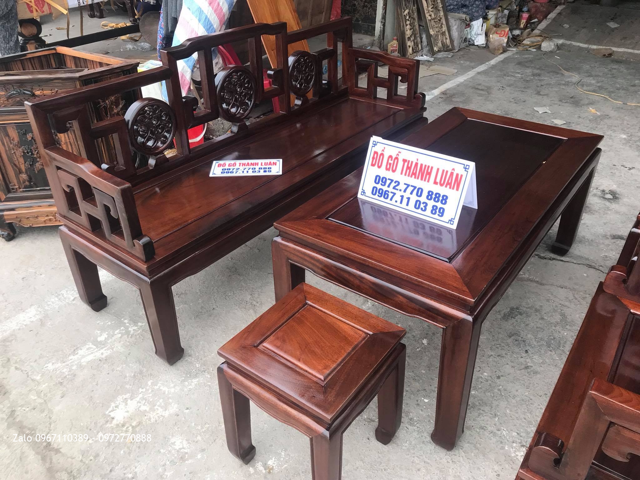 Bộ Bàn Ghế Triện Đĩa Gỗ Gụ Gồm 6 Món. Chú Hải- Hà Nội