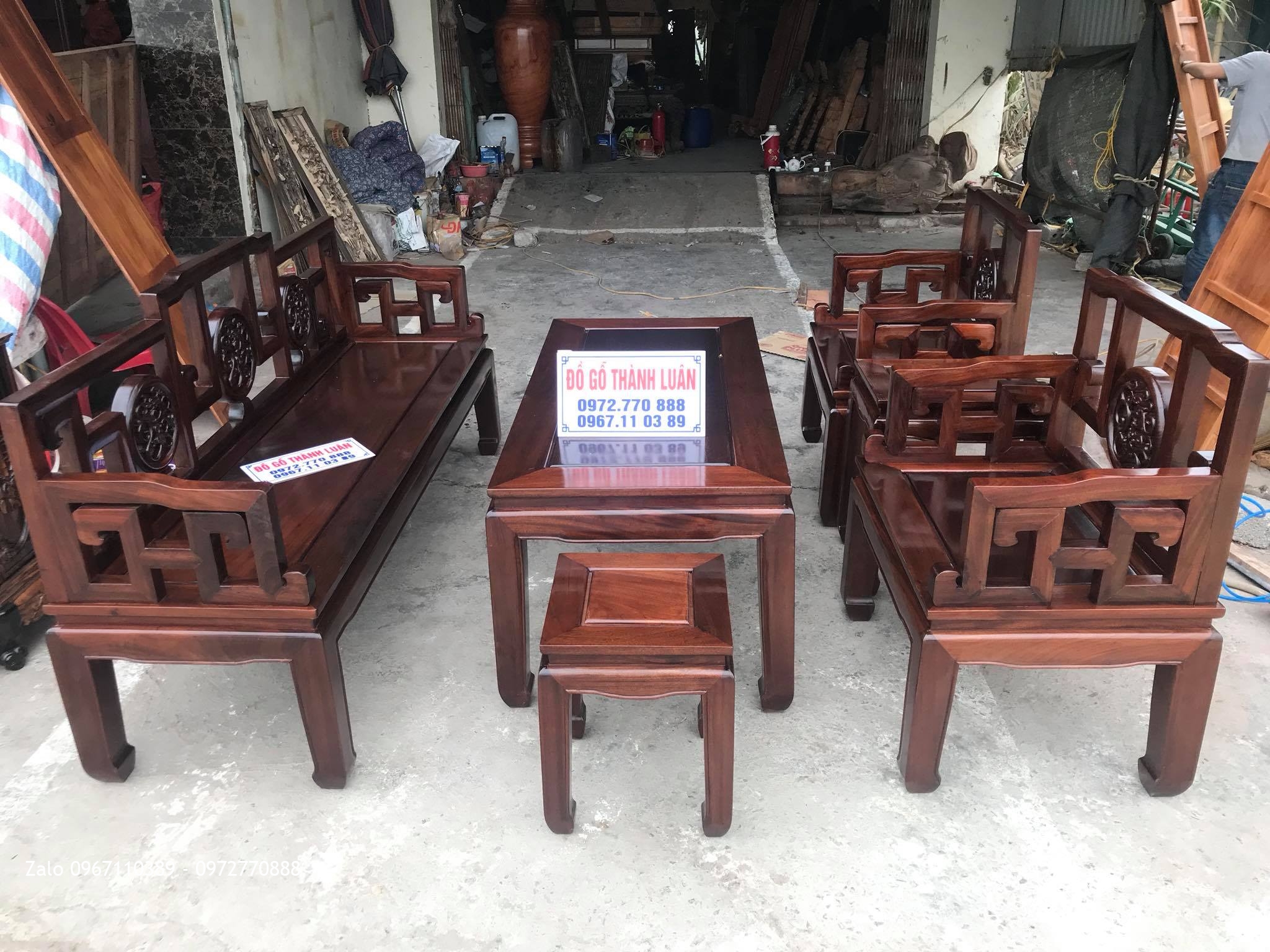 Bộ Bàn Ghế Triện Đĩa Gỗ Gụ Gồm 6 Món. Chú Hải- Hà Nội