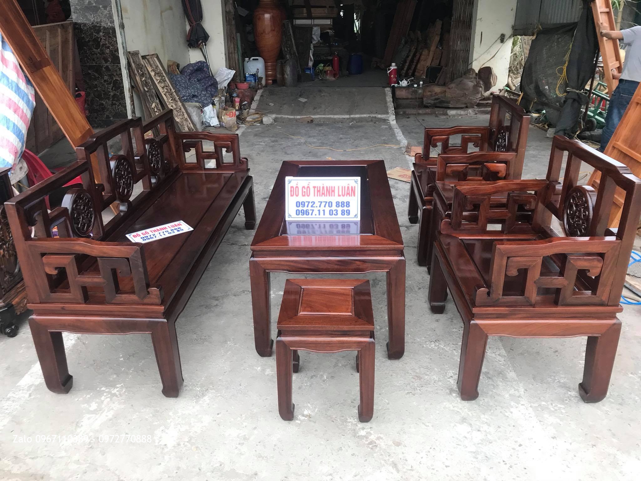 Bộ Bàn Ghế Triện Đĩa Gỗ Gụ Gồm 6 Món. Chú Hải- Hà Nội