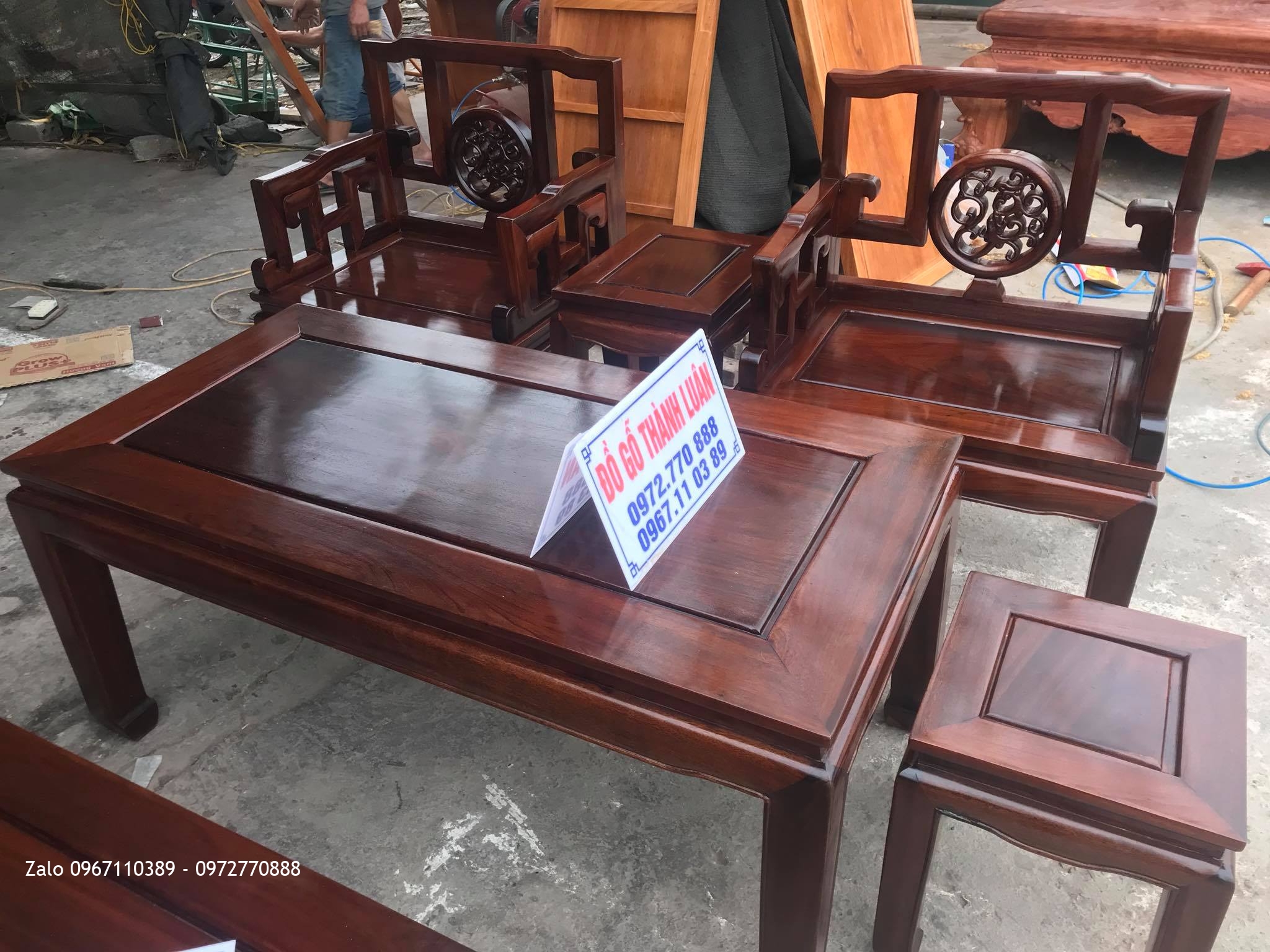 Bộ Bàn Ghế Triện Đĩa Gỗ Gụ Gồm 6 Món. Chú Hải- Hà Nội,