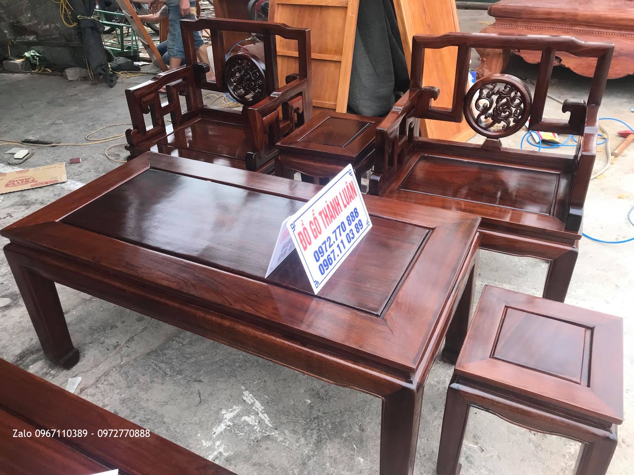 Bộ Bàn Ghế Triện Đĩa Gỗ Gụ Gồm 6 Món. Chú Hải- Hà Nội,