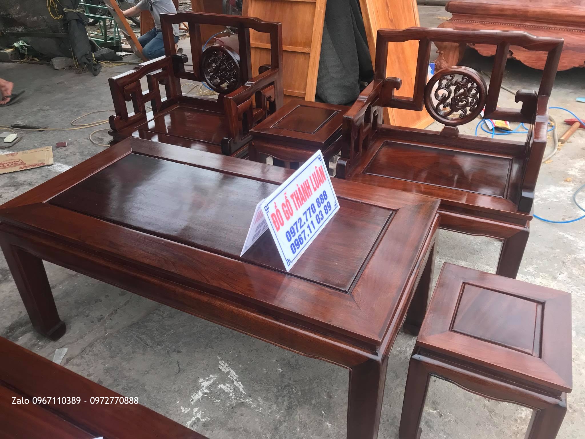 Bộ Bàn Ghế Triện Đĩa Gỗ Gụ Gồm 6 Món. Chú Hải- Hà Nội,,