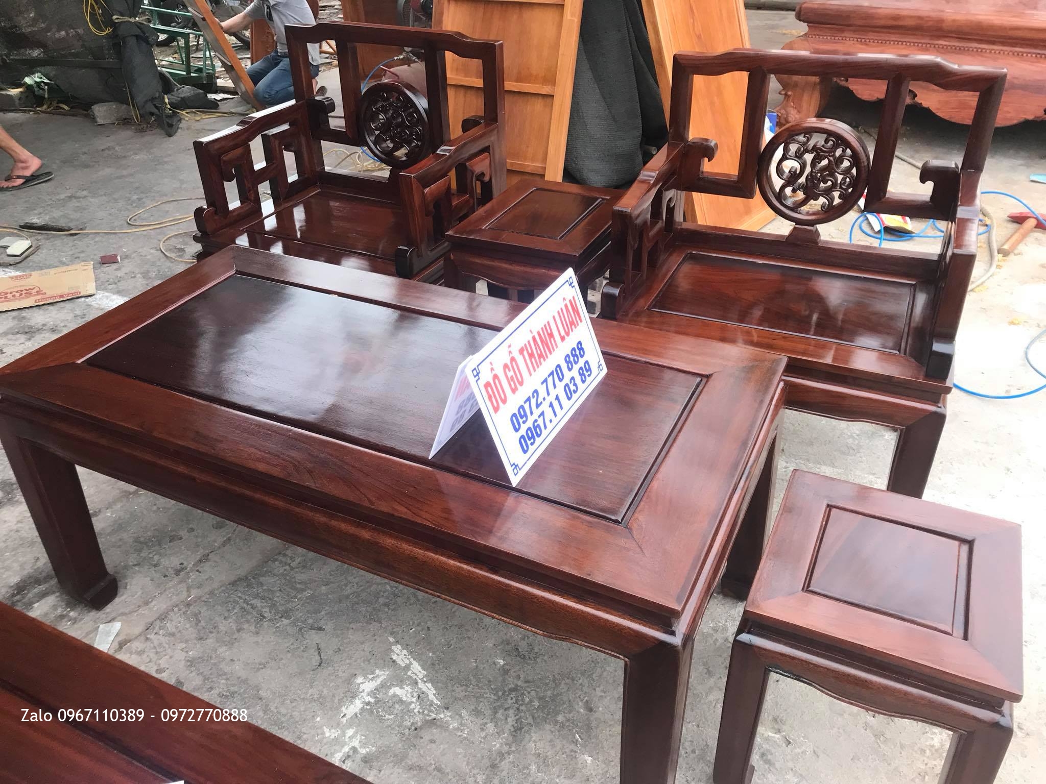 Bộ Bàn Ghế Triện Đĩa Gỗ Gụ Gồm 6 Món. Chú Hải- Hà Nội,,