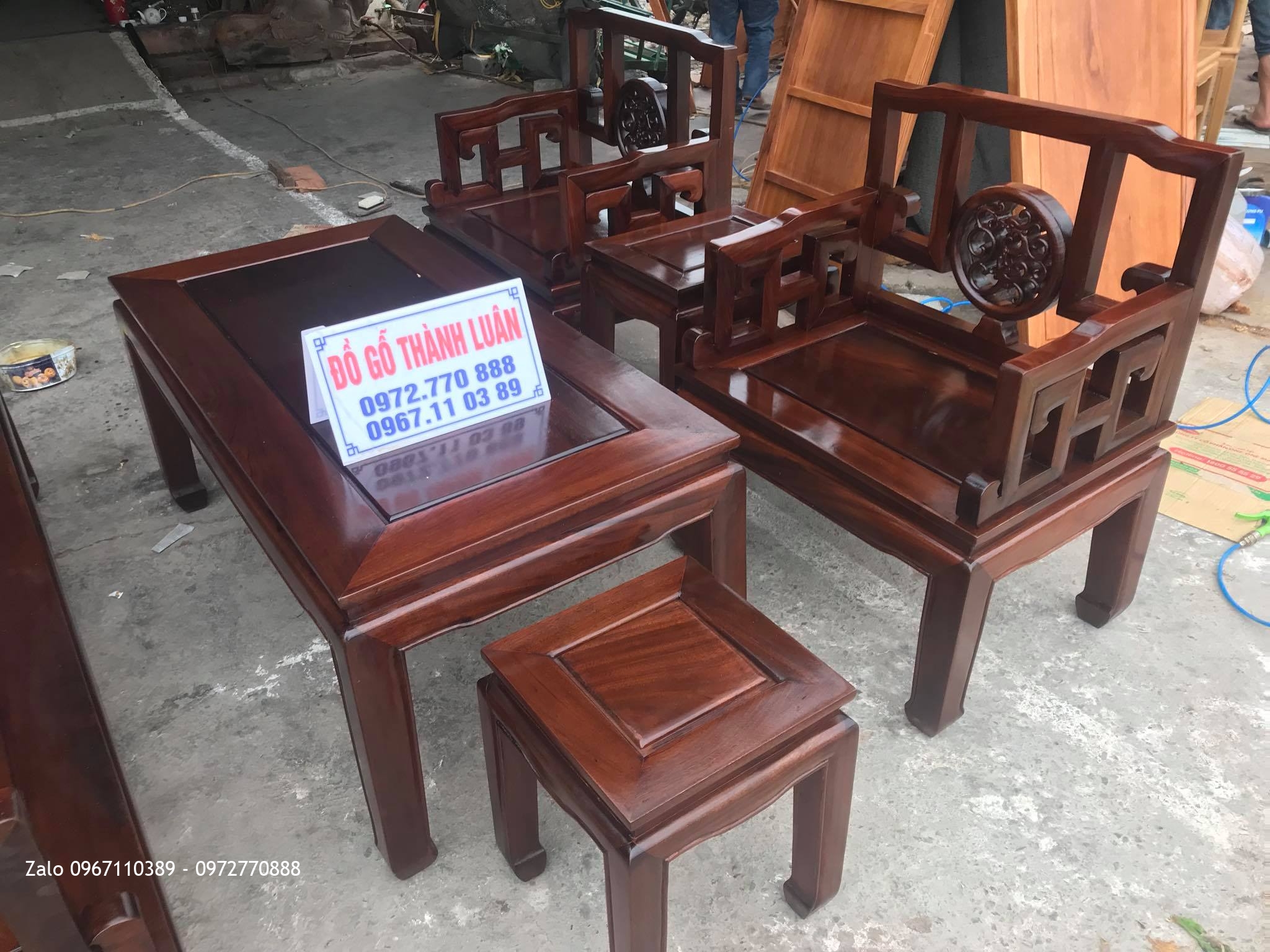 Bộ Bàn Ghế Triện Đĩa Gỗ Gụ Gồm 6 Món. Chú Hải- Hà Nội,