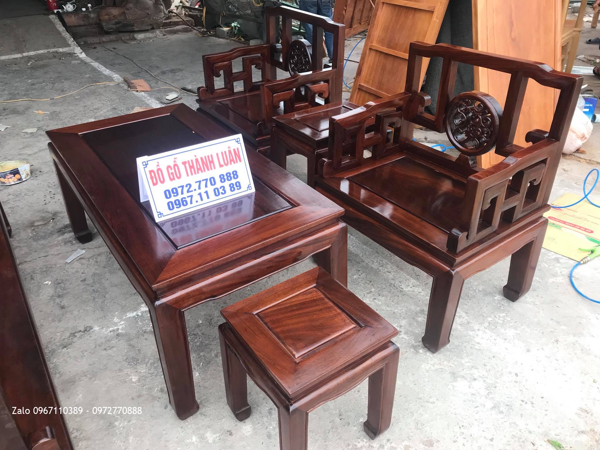 Bộ Bàn Ghế Triện Đĩa Gỗ Gụ Gồm 6 Món. Chú Hải- Hà Nội.