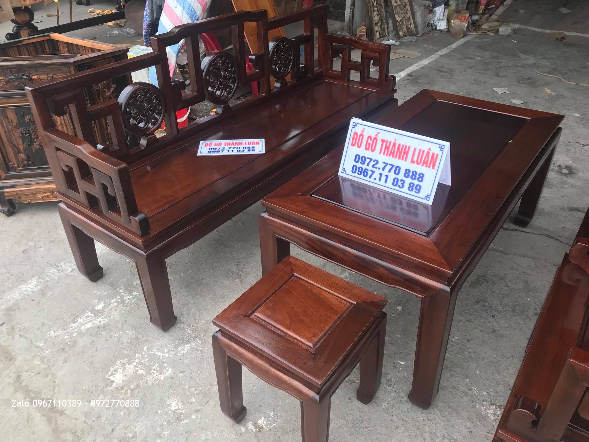 Bộ Bàn Ghế Triện Đĩa Gỗ Gụ Gồm 6 Món. Chú Hải- Hà Nội.