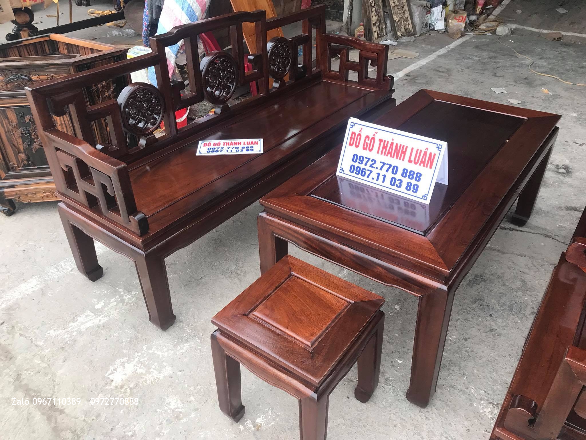 Bộ Bàn Ghế Triện Đĩa Gỗ Gụ Gồm 6 Món. Chú Hải- Hà Nội.