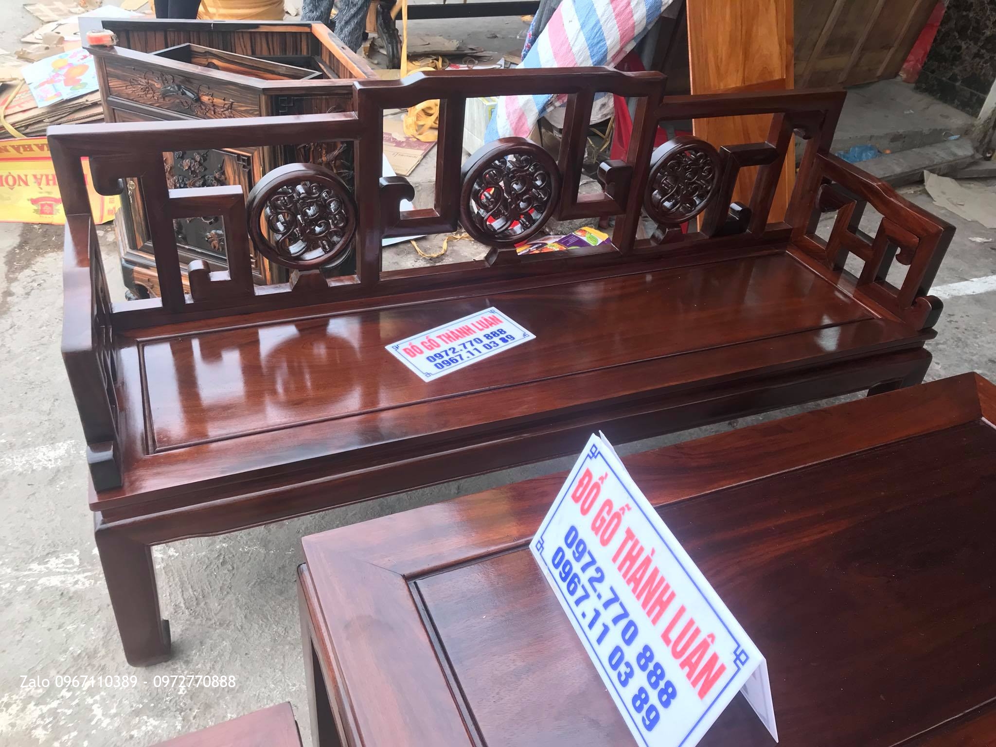 Bộ Bàn Ghế Triện Đĩa Gỗ Gụ Gồm 6 Món. Chú Hải- Hà Nội: