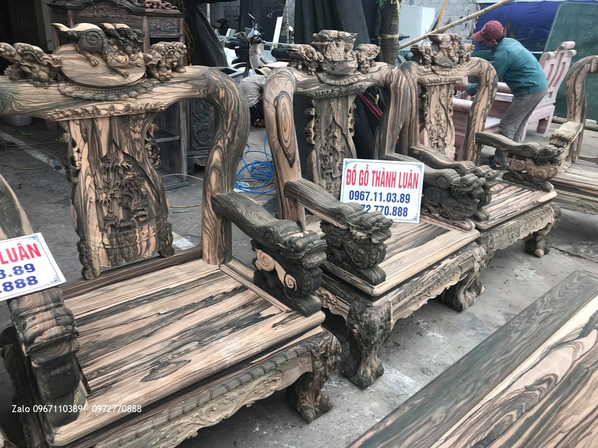 Bộ Ghế Minh Nghê Gỗ Mun Cột 12 Gồm 10 Món Gỗ Mun (VÍP), Khách Thái Bình,,