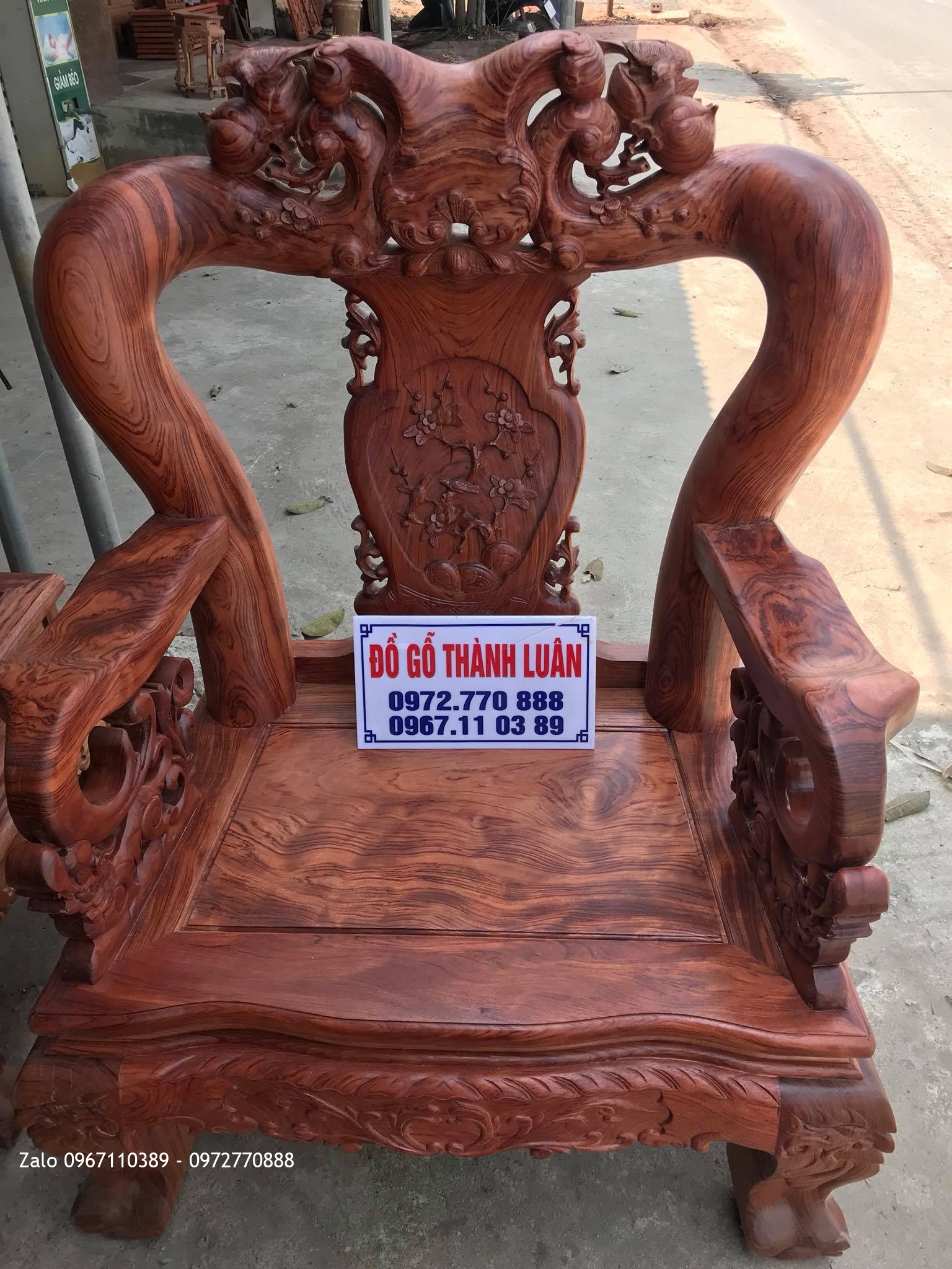 Bộ Bàn Ghế Minh Quốc Đào Chim Gỗ Cẩm Lai Cột 14 Gồm 10 Món Víp,,