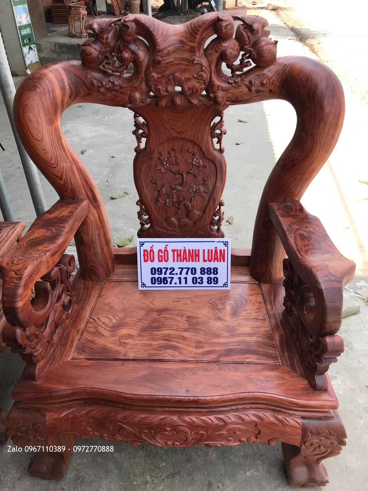 Bộ Bàn Ghế Minh Quốc Đào Chim Gỗ Cẩm Lai Cột 14 Gồm 10 Món Víp,,