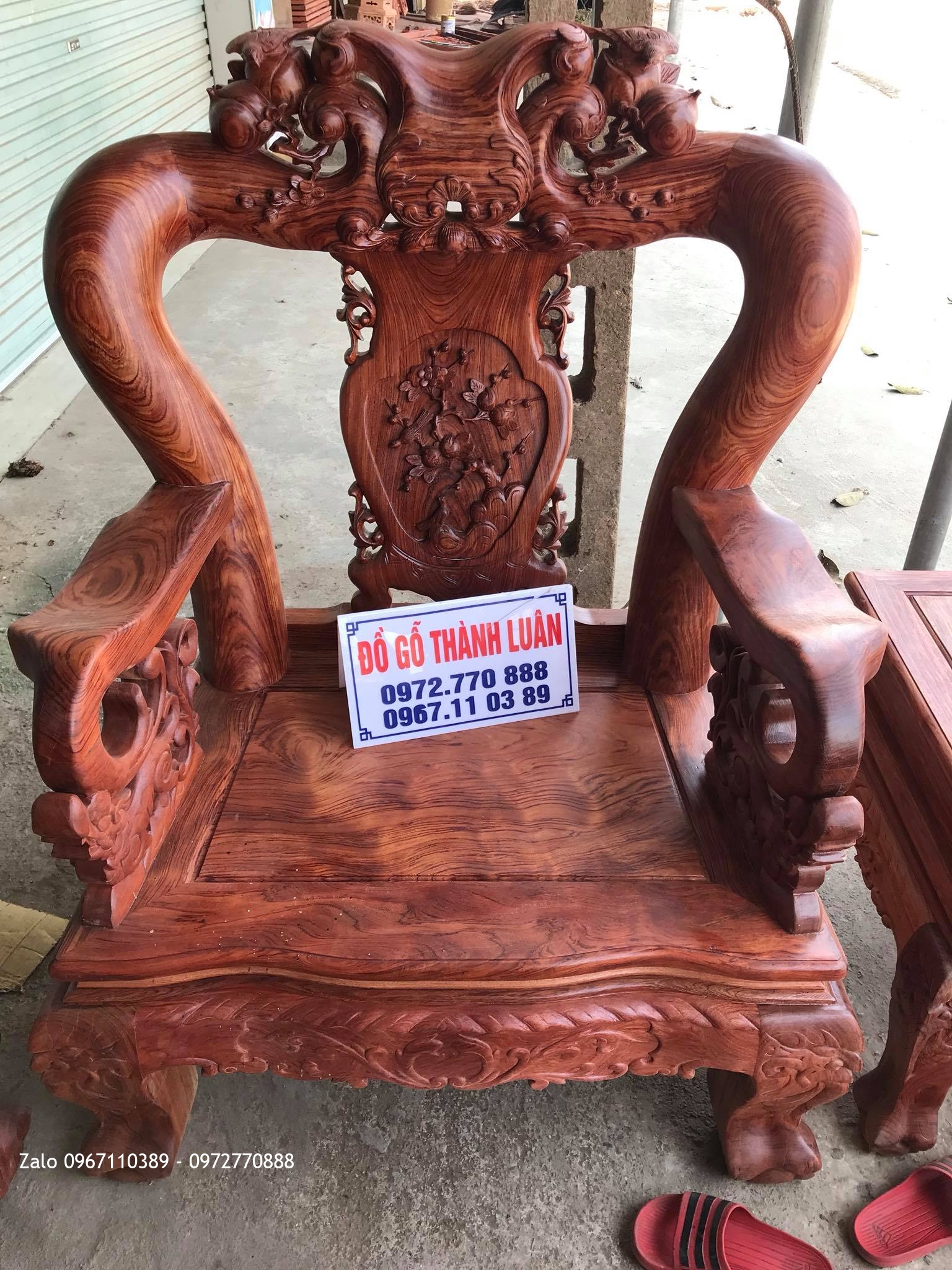 Bộ Bàn Ghế Minh Quốc Đào Chim Gỗ Cẩm Lai Cột 14 Gồm 10 Món Víp,,