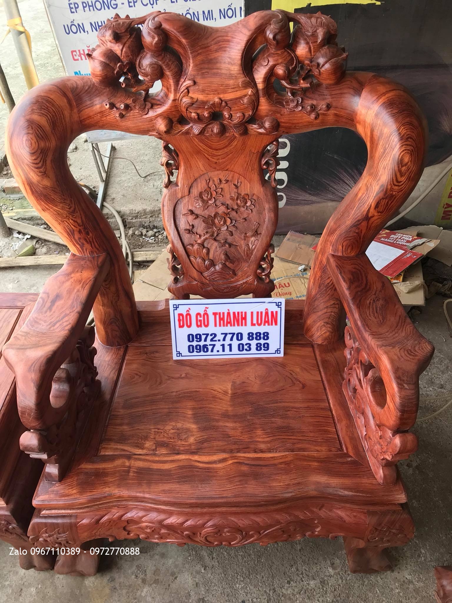 Bộ Bàn Ghế Minh Quốc Đào Chim Gỗ Cẩm Lai Cột 14 Gồm 10 Món Víp: