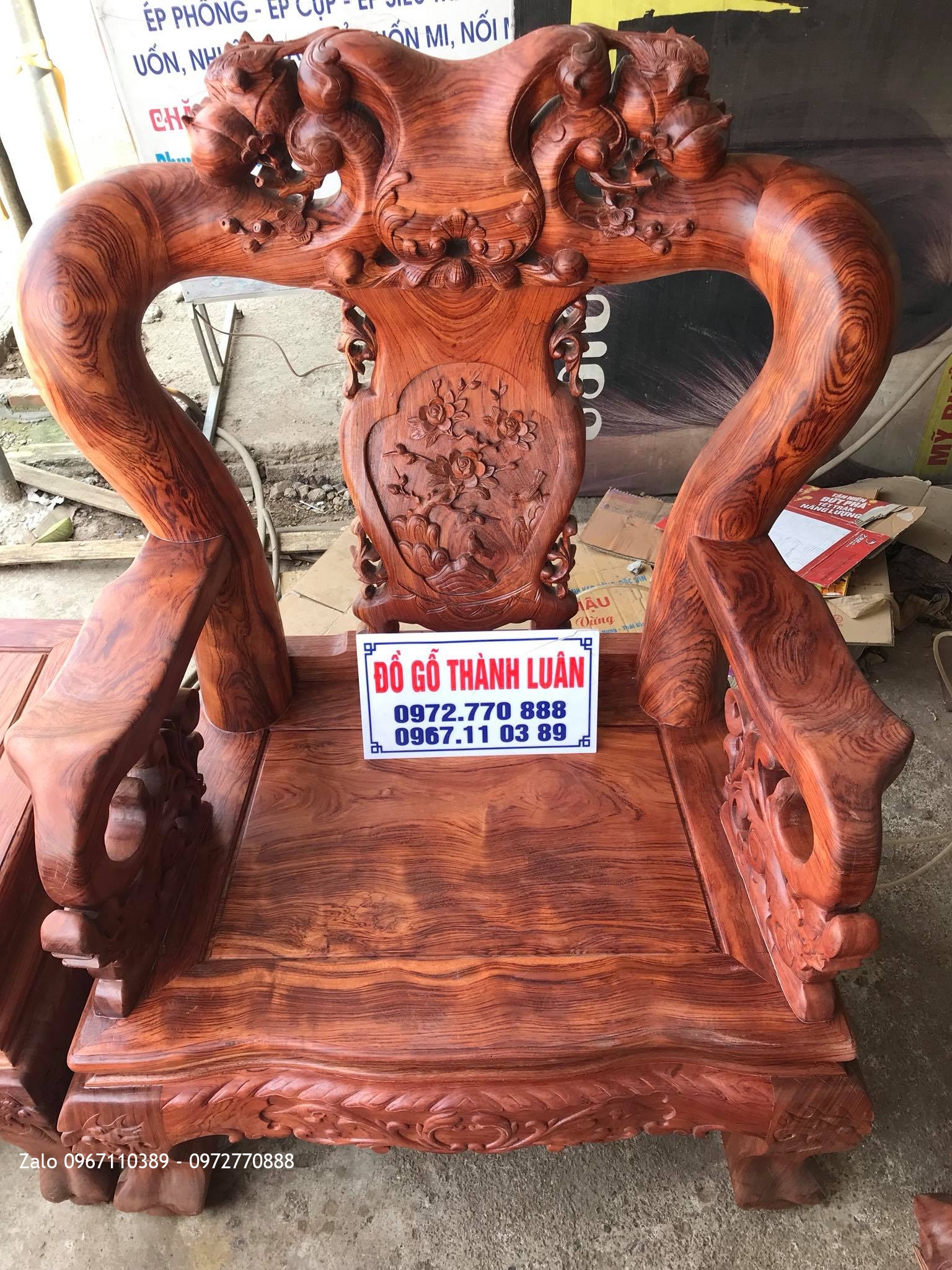 Bộ Bàn Ghế Minh Quốc Đào Chim Gỗ Cẩm Lai Cột 14 Gồm 10 Món Víp: