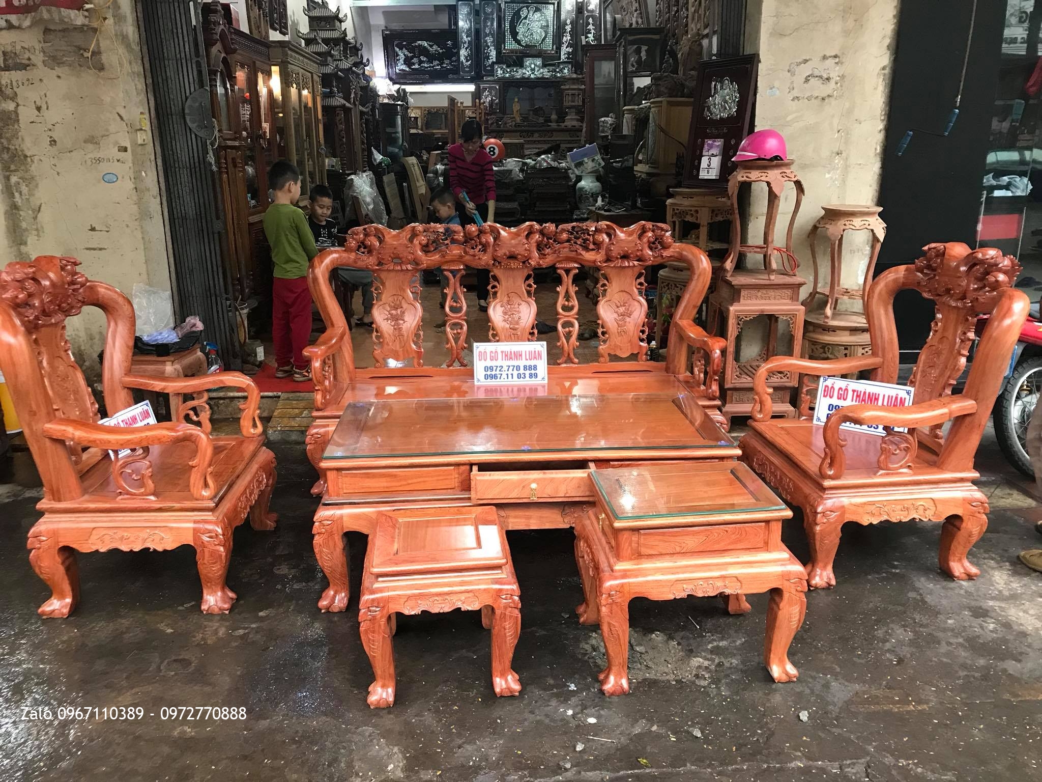 Bộ Ghế Đào Chim Gỗ Hương Đá Vip Cột 10.  A Hưng, Lê Lai- Hải Phòng