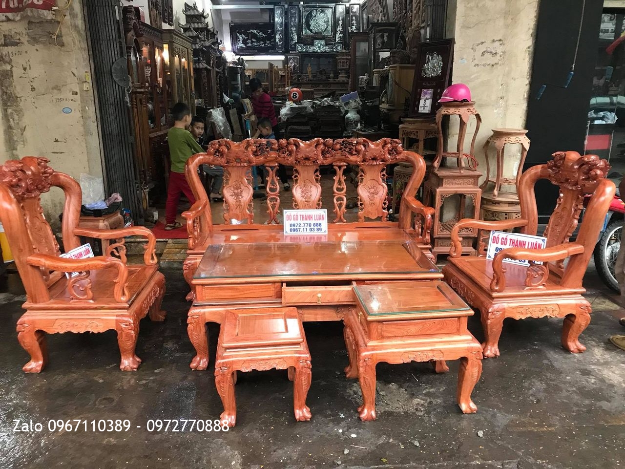 Bộ Ghế Đào Chim Gỗ Hương Đá Vip Cột 10.  A Hưng, Lê Lai- Hải Phòng