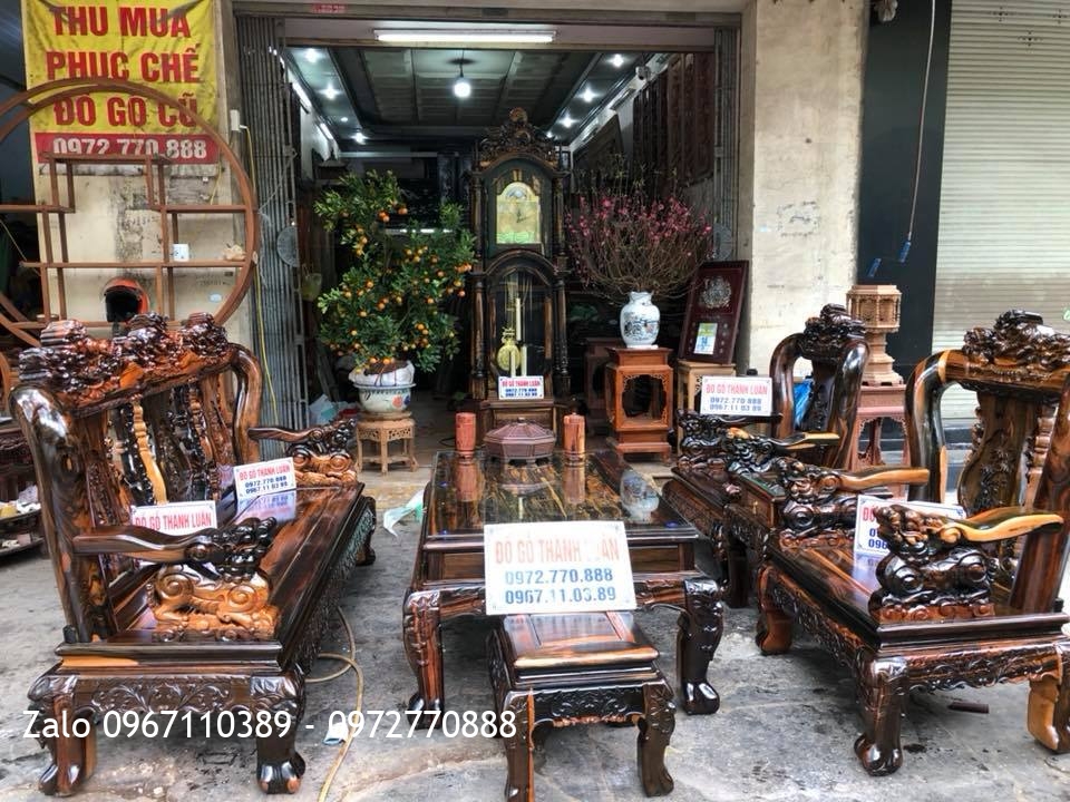 Bộ Ghế Minh Nghê Gỗ Mun Cột 12 Và Đồng Hồ Tứ Trụ. Chị Liên Hải Phòng.