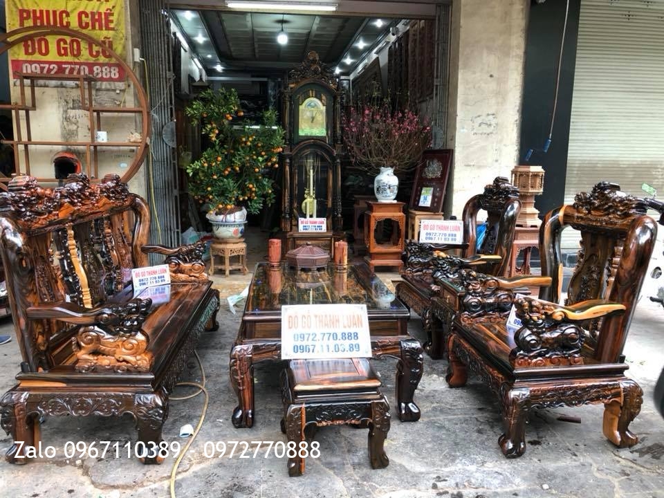 Bộ Ghế Minh Nghê Gỗ Mun Cột 12 Và Đồng Hồ Tứ Trụ. Chị Liên Hải Phòng::