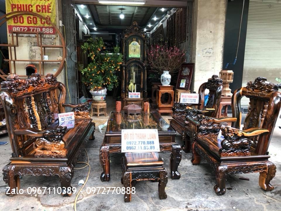 Bộ Ghế Minh Nghê Gỗ Mun Cột 12 Và Đồng Hồ Tứ Trụ. Chị Liên Hải Phòng::