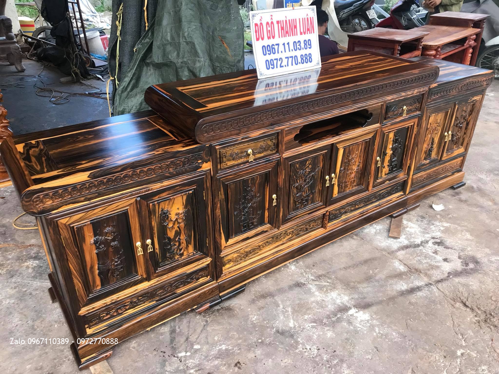 Kệ Tivi Gỗ Mun Kiểu Mõ Đồng Tiền Gỗ Mun 2m6, A Tình - Long Biên Hà Nội..