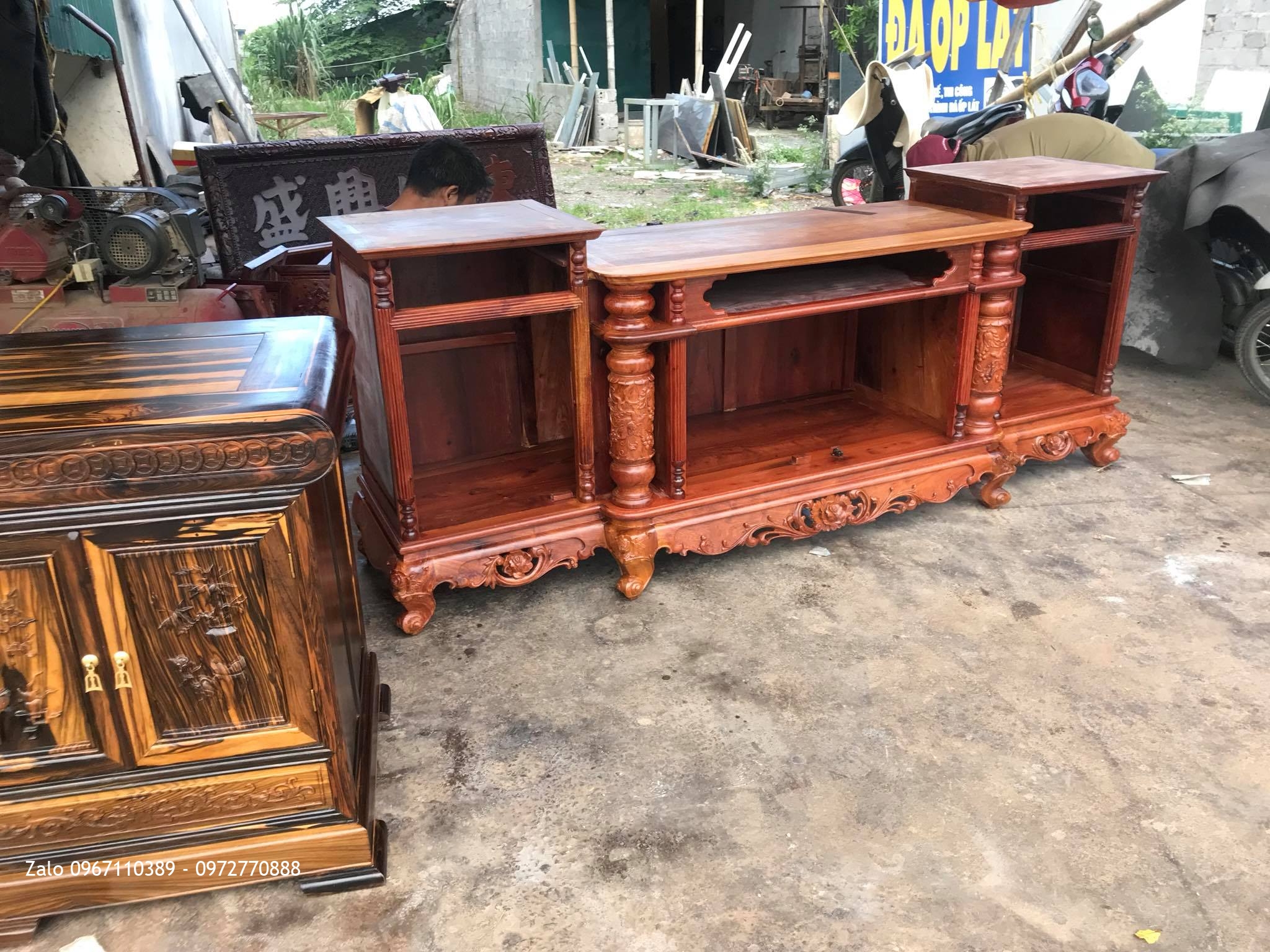 Kệ Tivi Gỗ Mun Kiểu Mõ Đồng Tiền Gỗ Mun 2m6, A Tình - Long Biên Hà Nội: