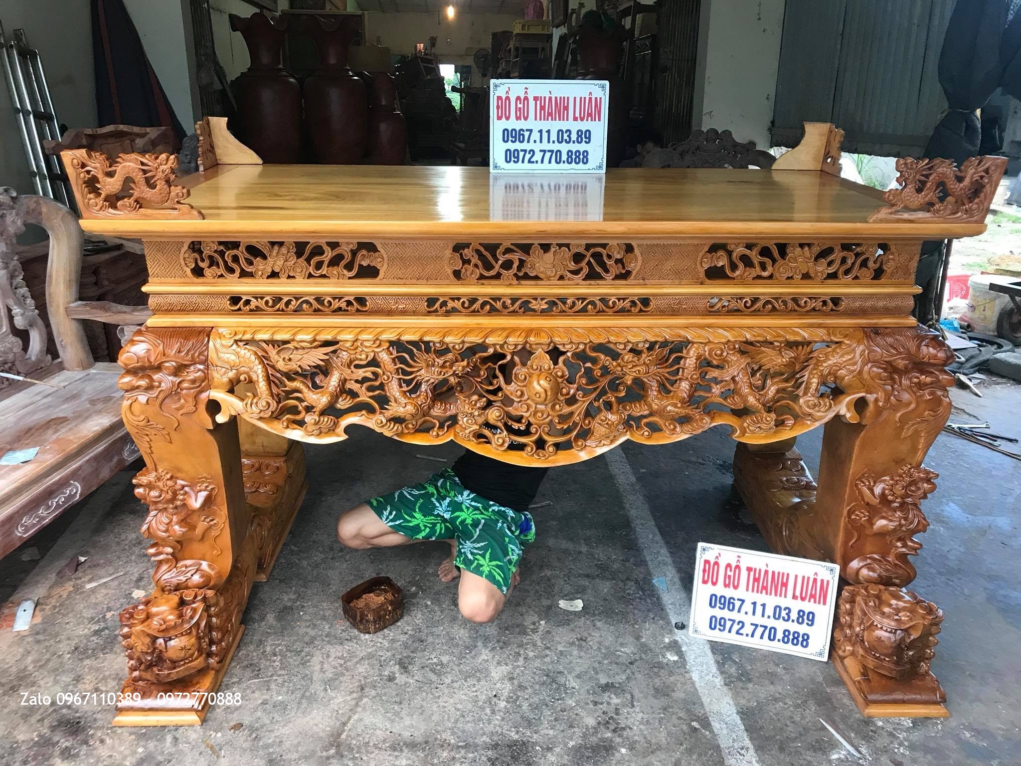 Bộ Sập Thờ Tứ Linh Nghê Trầu Gỗ Gụ, A Huy - Xã Thanh Xuân huyện Sóc Sơn Tp Hà Nội