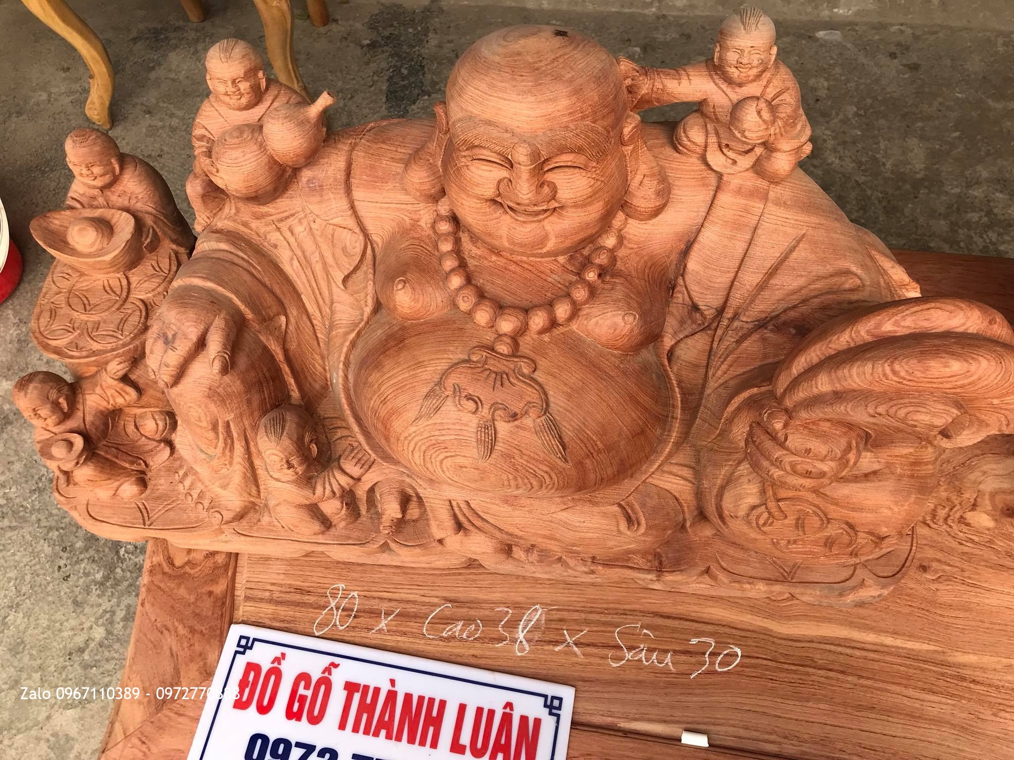 Tượng Ông Phúc Đông Con Nhiều Cháu Gỗ Hương Đá Nam Phi 80x38x30