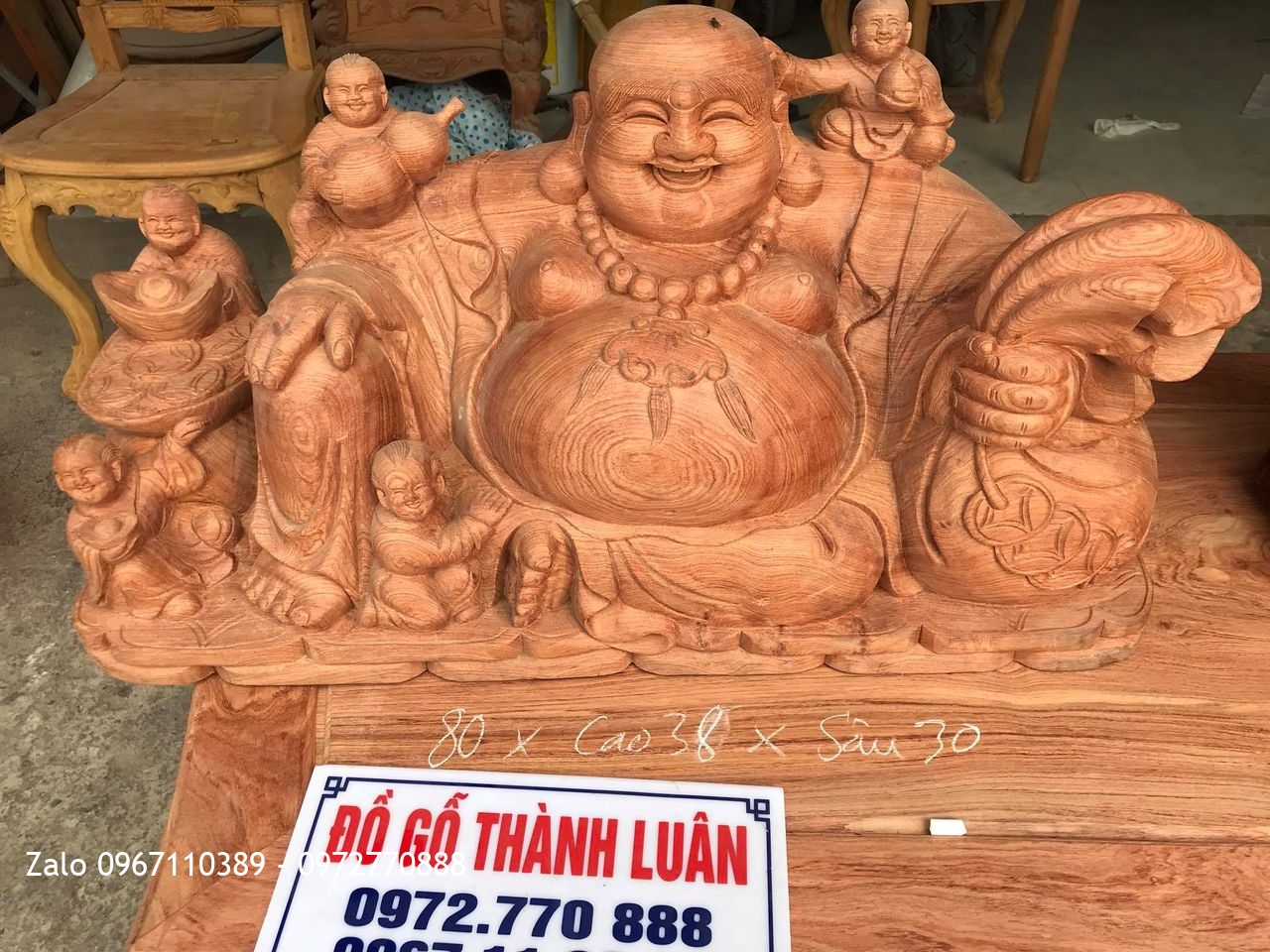 Tượng Ông Phúc Đông Con Nhiều Cháu Gỗ Hương Đá Nam Phi 80x38x30