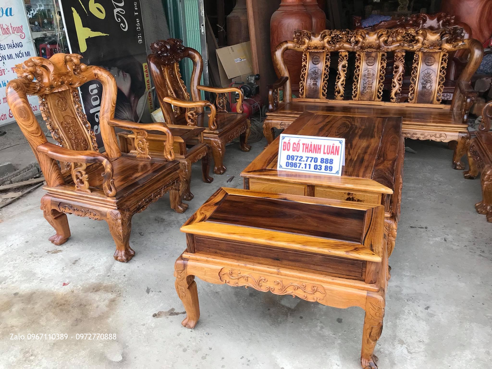 Bộ Ghế Gụ Ta Quảng Bình Cột 10 Gồm 10 Món, Bác Bùi Minh Mạ -Thạch Thành, Thanh Hoá