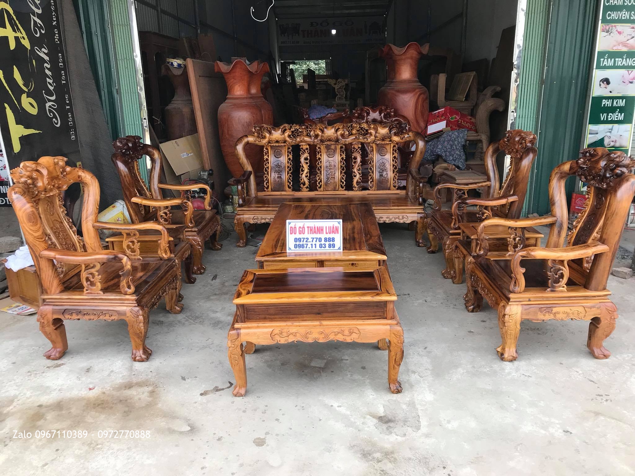 Bộ Ghế Gụ Ta Quảng Bình Cột 10 Gồm 10 Món, Bác Bùi Minh Mạ -Thạch Thành, Thanh Hoá