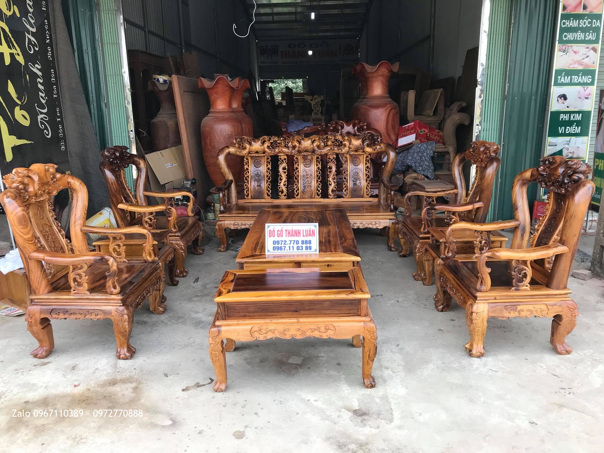 Bộ Ghế Gụ Ta Quảng Bình Cột 10 Gồm 10 Món, Bác Bùi Minh Mạ -Thạch Thành, Thanh Hoá