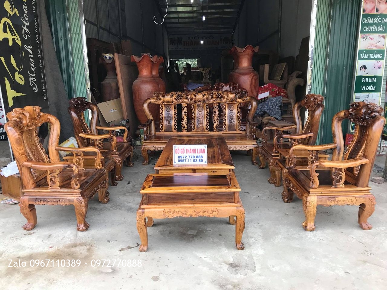 Bộ Ghế Gụ Ta Quảng Bình Cột 10 Gồm 10 Món, Bác Bùi Minh Mạ -Thạch Thành, Thanh Hoá