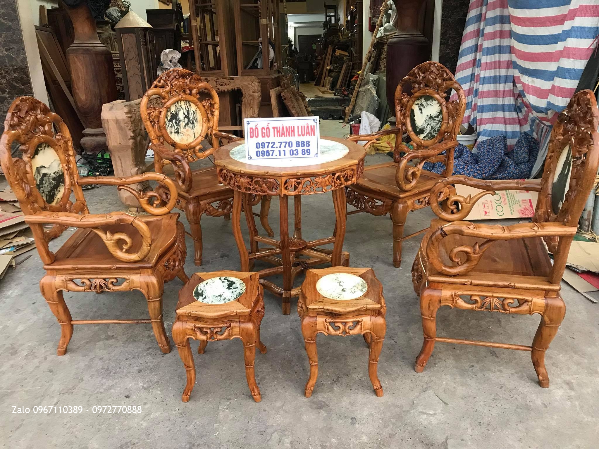 Bộ Ghế Trúc Nam Gỗ Gụ Ta Quảng Bình 7 Món, Khách Lĩnh Nam HN