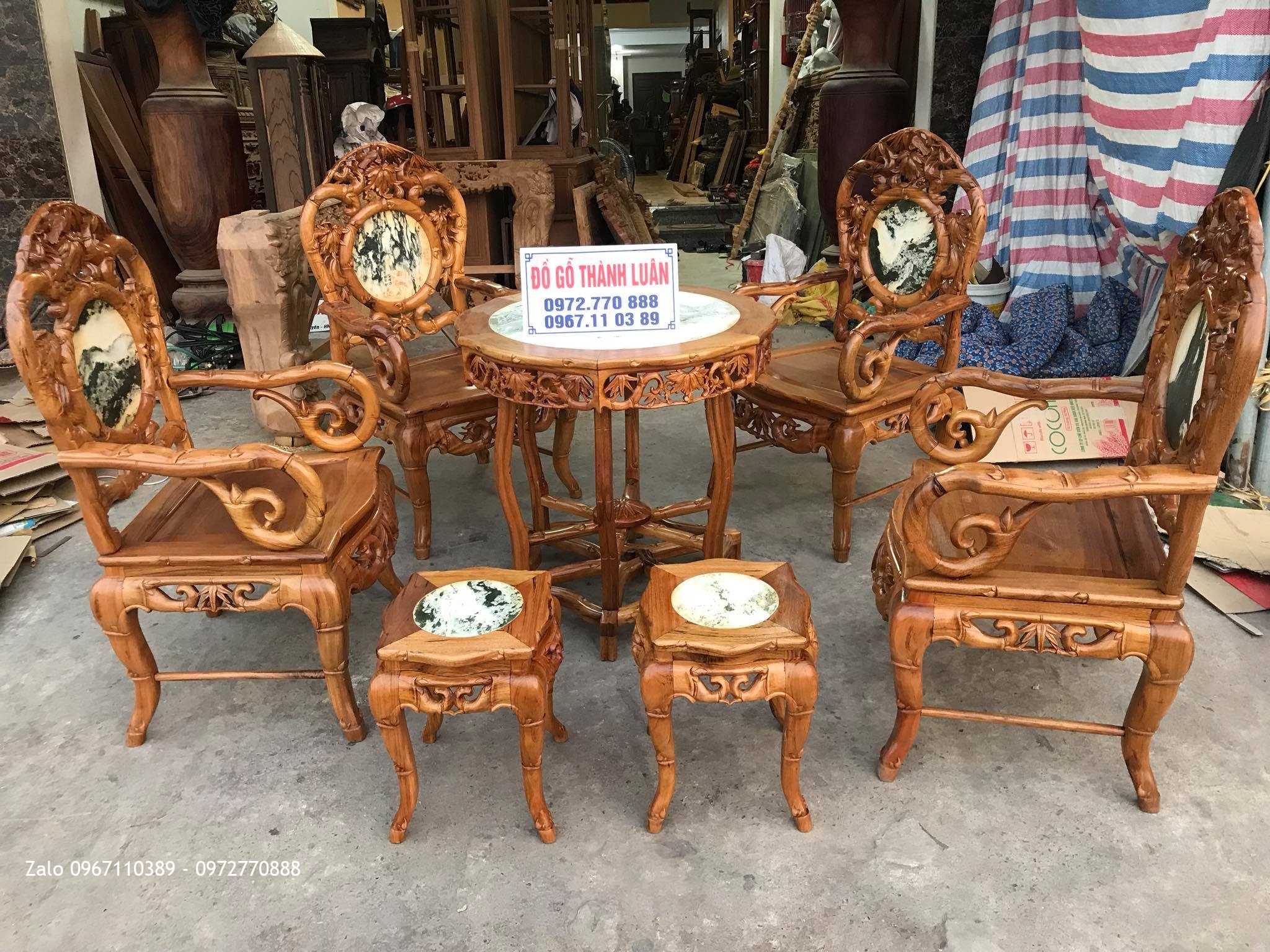 Bộ Ghế Trúc Nam Gỗ Gụ Ta Quảng Bình 7 Món, Khách Lĩnh Nam HN