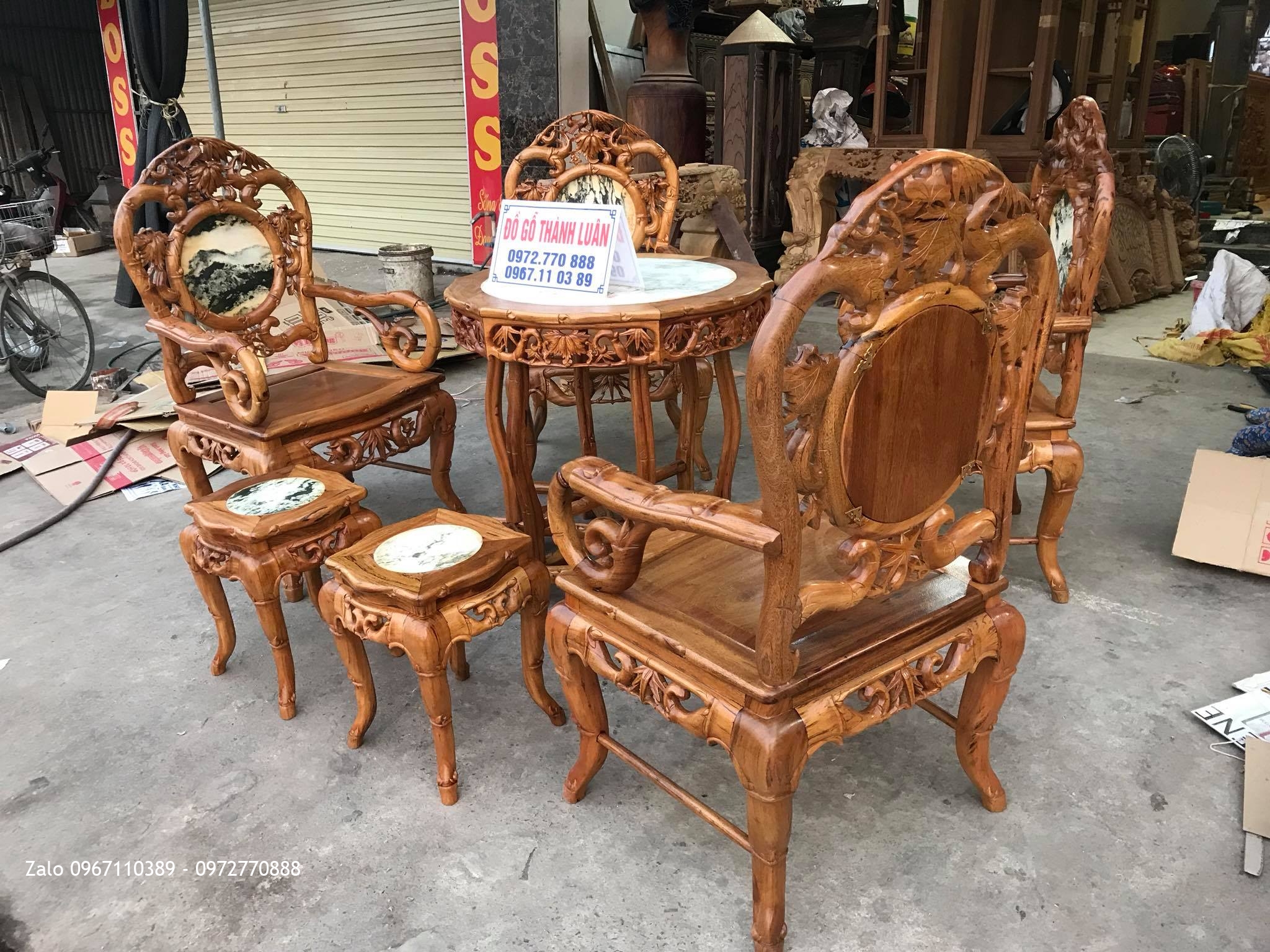 Bộ Ghế Trúc Nam Gỗ Gụ Ta Quảng Bình 7 Món, Khách Lĩnh Nam HN.