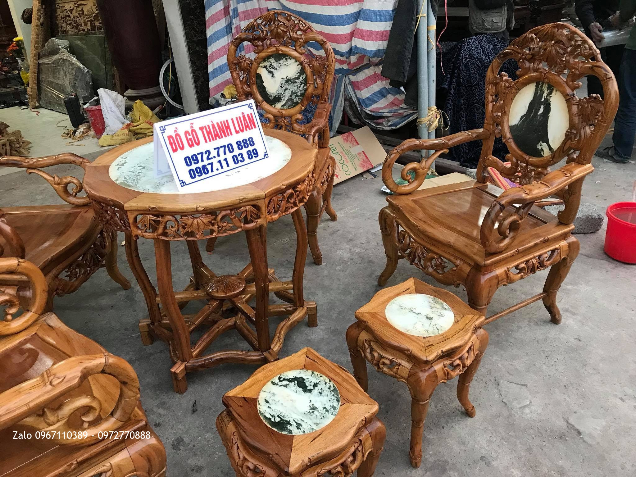 Bộ Ghế Trúc Nam Gỗ Gụ Ta Quảng Bình 7 Món, Khách Lĩnh Nam HN.