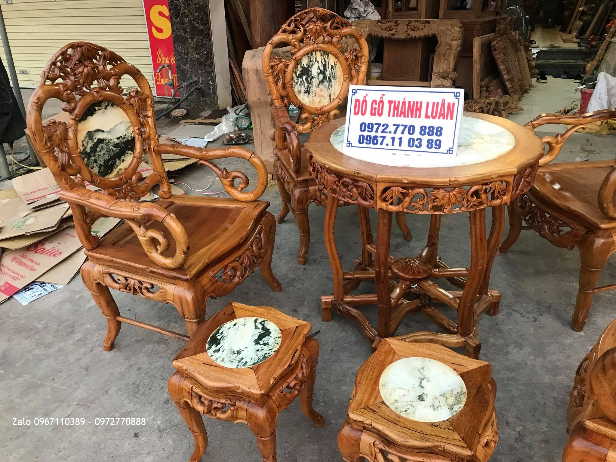 Bộ Ghế Trúc Nam Gỗ Gụ Ta Quảng Bình 7 Món, Khách Lĩnh Nam HN.