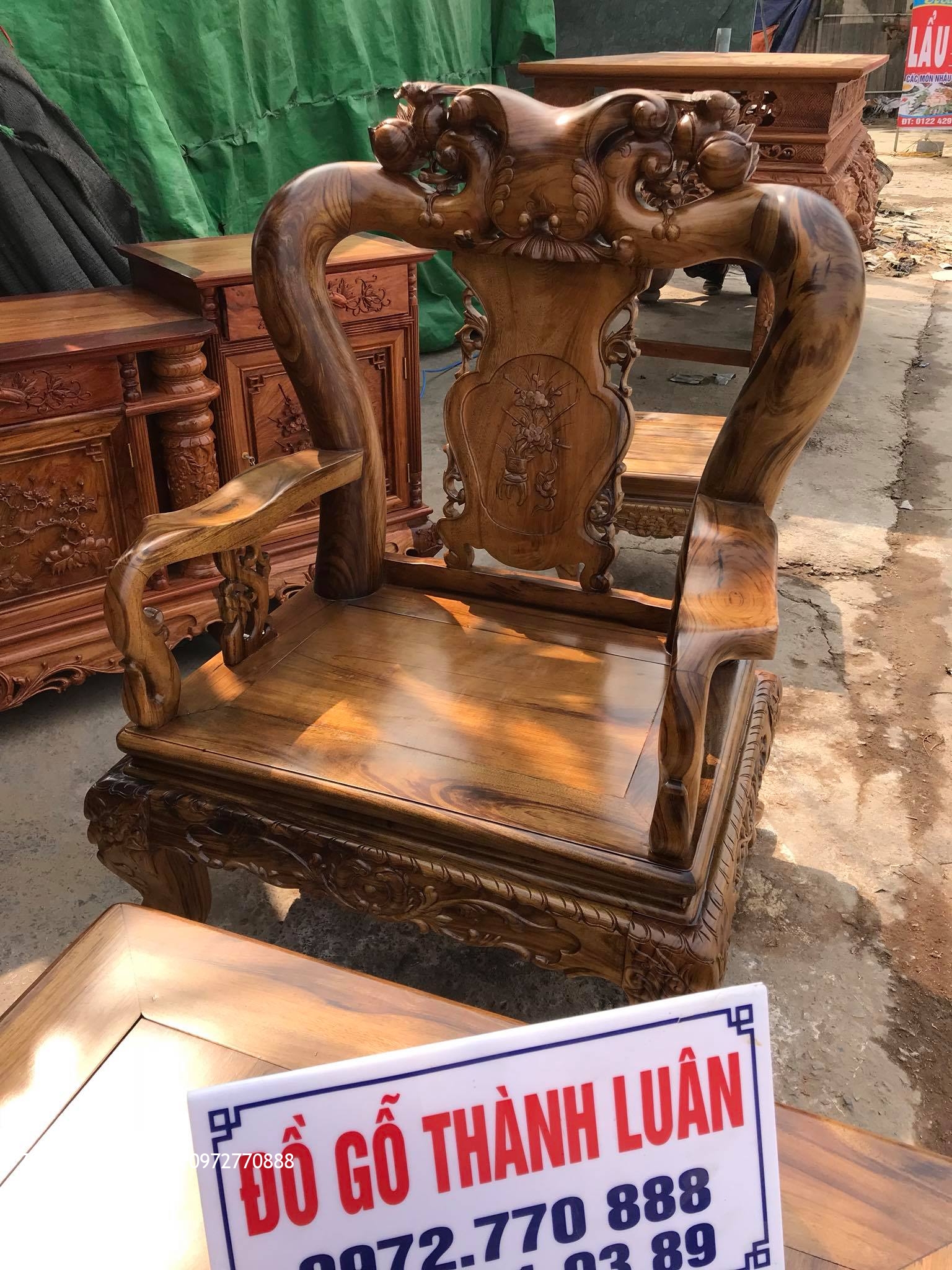 Bộ Ghế Minh Quốc Đào Gỗ Gụ Ta Quảng Bình VÍP Cột 12 Gồm 6 Món. Khách TPHCM