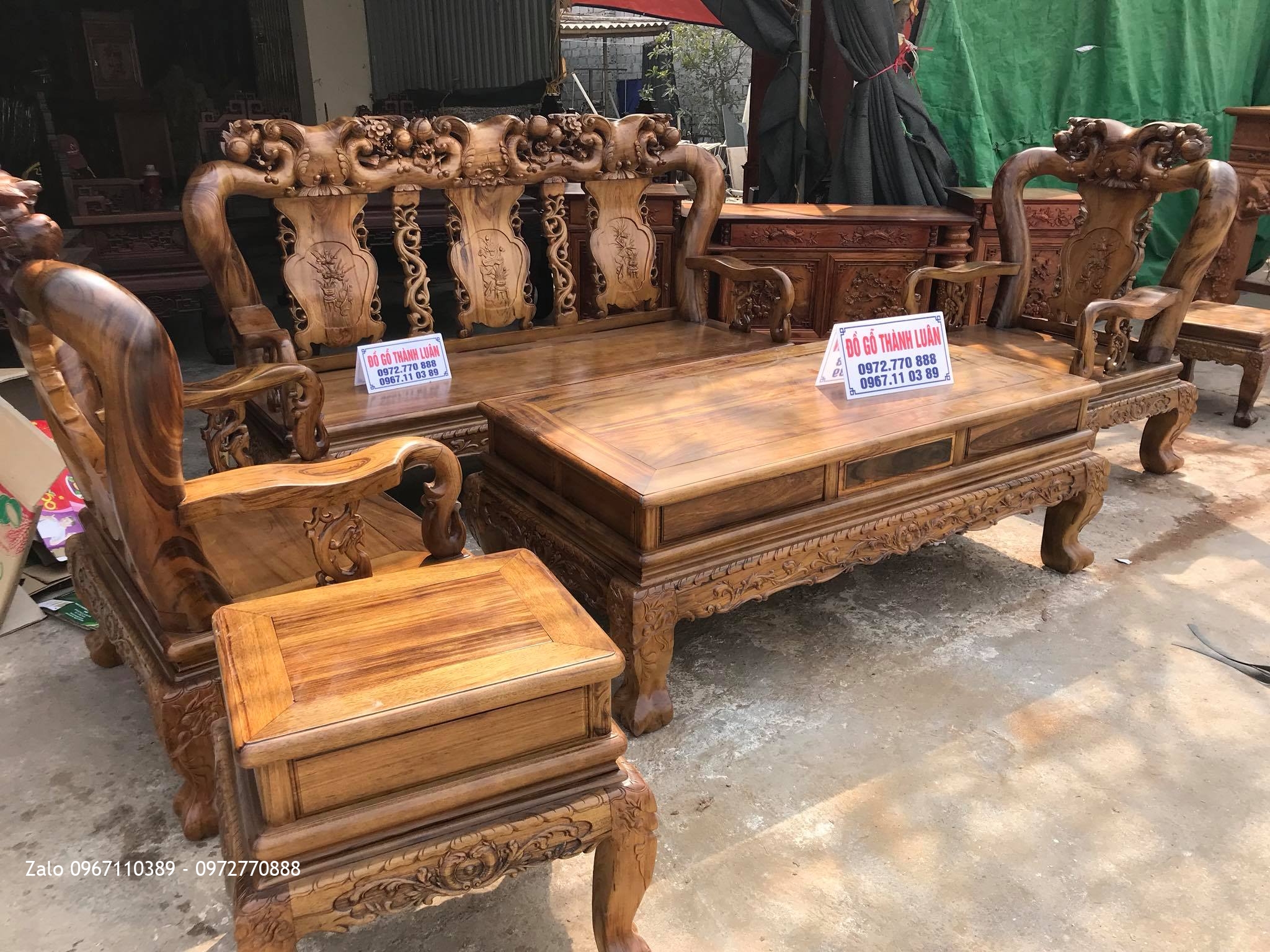 Bộ Ghế Minh Quốc Đào Gỗ Gụ Ta Quảng Bình VÍP Cột 12 Gồm 6 Món. Khách TPHCM