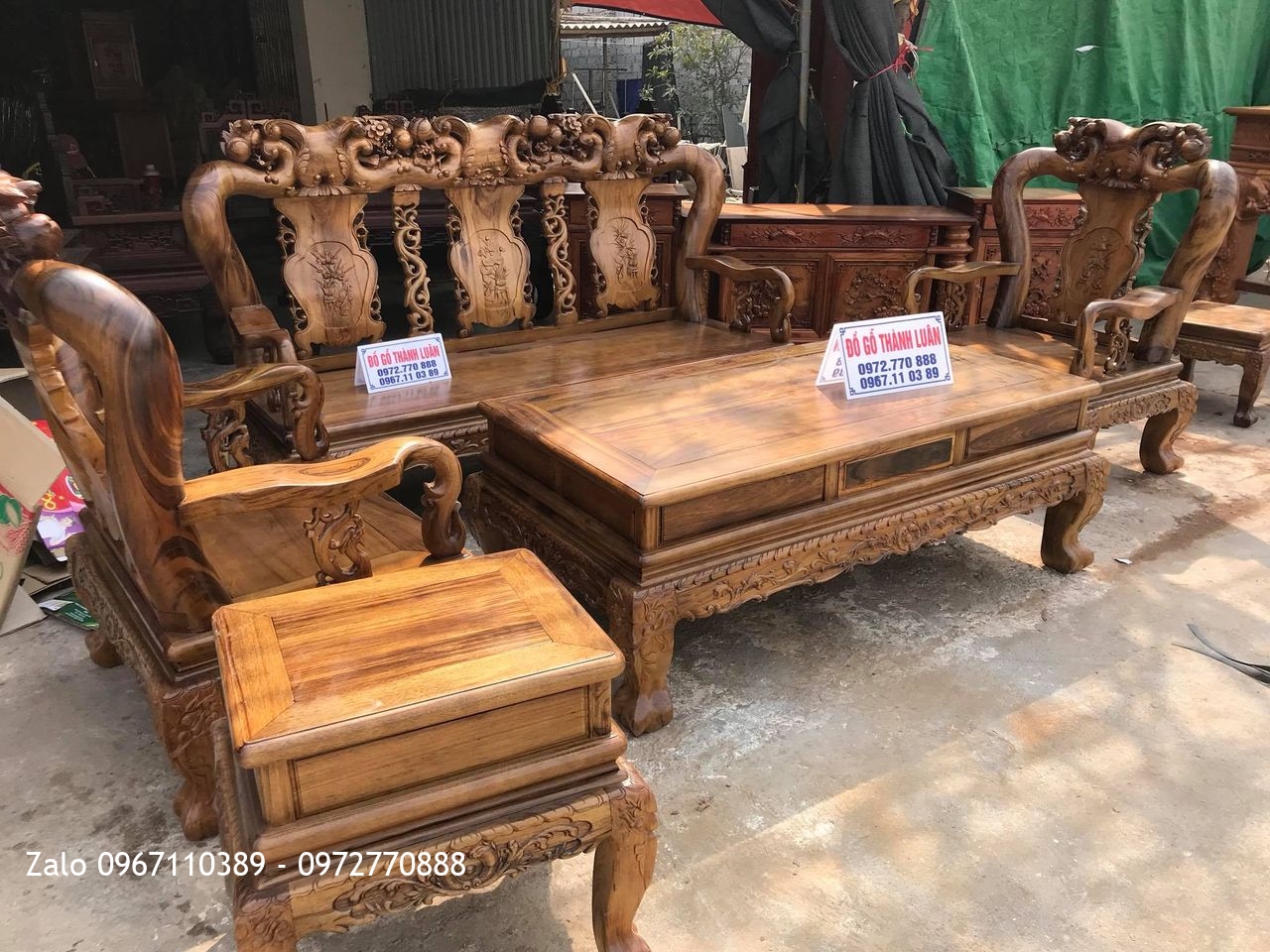 Bộ Ghế Minh Quốc Đào Gỗ Gụ Ta Quảng Bình VÍP Cột 12 Gồm 6 Món. Khách TPHCM